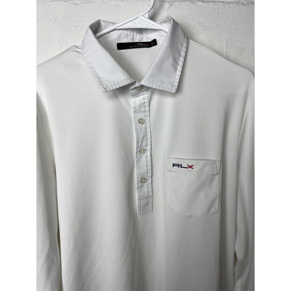Polo Ralph Lauren RLX Shirt Long SLeeve Collared Golf Polo White Large Logo